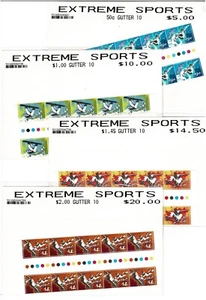 Sellos Australia Extreme Sport 2005 conjunto 4 tiras de canalones de 10 en paquetes de coleccionista - Imagen 1 de 1