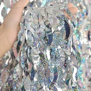 Silver Tinsel Backdrop 4 Pack 3.3ftx6.6ft Metallic Foil Fringe Curtains - Picture 1 of 6