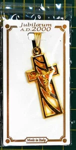 Crucifix 30mm Pendant, Gold Tone, JUBILAEUM AD 2000, Made in Italy - Picture 1 of 2