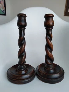 Pair Of Vintage Barley Twist Candle Stick Holders Brass Trim Large - Picture 1 of 7