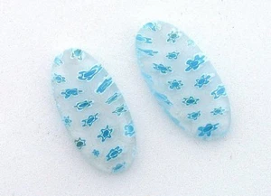 TWO 29MM x 14MM CLEAR BLUE OVAL FLORAL FLOWER MILLEFIORI GLASS CABOCHON MC10 - Picture 1 of 1