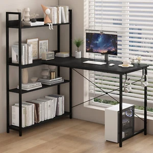 120cm L Shaped Computer Desk Home Office Corner Table w/ Reversible Shelf Black - Picture 1 of 9