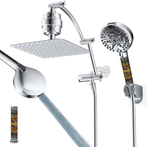 All Metal 10'' Dual Filtered Rainfall Shower Head Combo, High Pressure Handheld - Picture 1 of 9