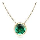 AA Natural Green Emerald 1.20Ct Round Cut Solitaire Pendant In 14KT Yellow Gold