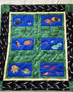 Fishing Prayer Quilt ~48 X 43“ Blanket Prayers And Squares Ministry Handmade - Picture 1 of 8