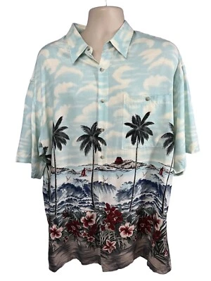 Half Moon Bay Mens Vintage Blue Floral Hawaiian Camp Button Up Shirt XL Pocket - Image 1 of 4