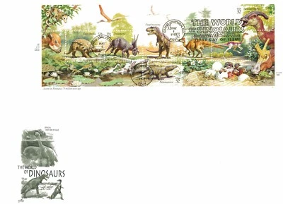FDC # 3136 i-o World of Dinosaurs Pane of 7 ArtCraft Cover 1997 Large Format - Image 1 of 3