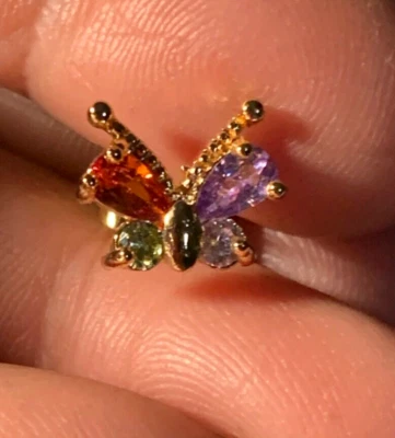 Multi Gemstone Butterfly Stud Lab Created 18K Gold Filled Earrings E-165 - Image 1 of 3