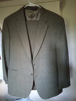 Men’s Brown Suit Size 42R 36W x 30L Jos A Bank Brown Plaid 2PC Wool Suit - Image 1 of 4