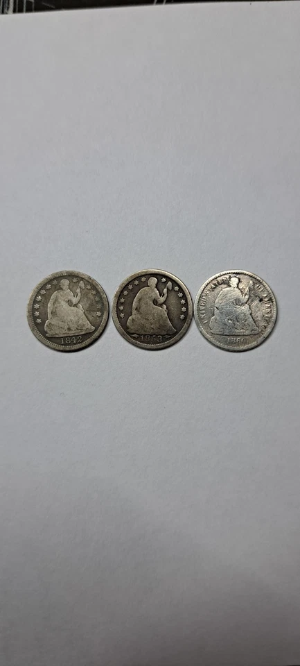 Lot Of 3 US Silver Seated Liberty Half Dimes 1842, 1853, 1860 - Image 1 of 4
