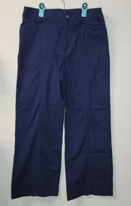 New LOFT Navy Blue Wide Leg High Rise Cotton Slacks Pants w/Belt Sz. 14 - Picture 1 of 6