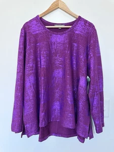 Kate & Mallory Womens 1X Purple Metallic Brushed Foil Long Sleeved Top - Picture 1 of 5