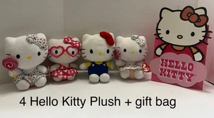 (4) Peluche Hello Kitty + sacchetto regalo TY Beanie Baby 6" peluche giocattolo LOTTO - Foto 1 di 15