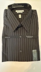 VAN HEUSEN WRINKLE FREE DRESS SHIRT MENS 17 1/2 34/35 BLACK PINSTRIPED REG FIT - Picture 1 of 6