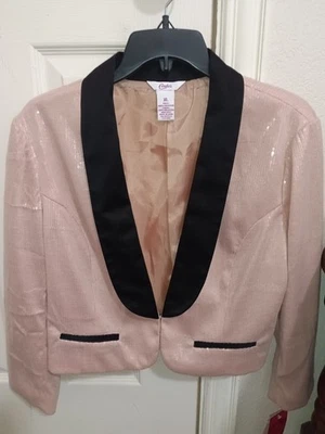 Candie's Women's Blush Pink Sequin Blazer with Black Collar XL - Image 1 of 4