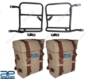 Khaki Pannier Bags With Fitting For Royal Enfield New Classic Reborn 350 ECs - Picture 1 of 13