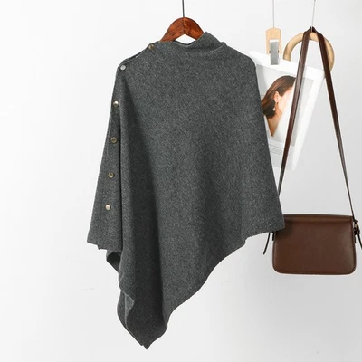 Oversized Women's Cape Muslim Buttons Asymmetrical Hem Poncho Coat Solid Color - Image 1 of 4