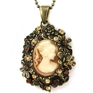 Classic Butterfly Flower Floral Brown Cameo Pendant Necklace Antique Bronze q1 - Picture 1 of 1