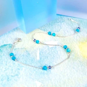ANKLET blue TURQUOISE purple Crystal 925 Sterling Silver Chain Ankle Bracelet - Picture 1 of 5