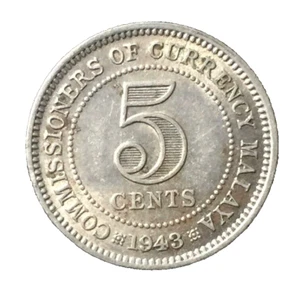 1943 Malaya 5 cents Silver coin high grade.... - Picture 1 of 2