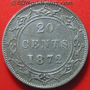 1872 H NEWFOUNDLAND 20 CENTS SILVER HIGH VALUE KEY DATE! LOW MINT WORLD COIN!  - Picture 1 of 2