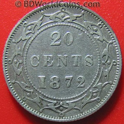 1872 H NEWFOUNDLAND 20 CENTS SILVER HIGH VALUE KEY DATE! LOW MINT WORLD COIN!  - Image 1 of 2