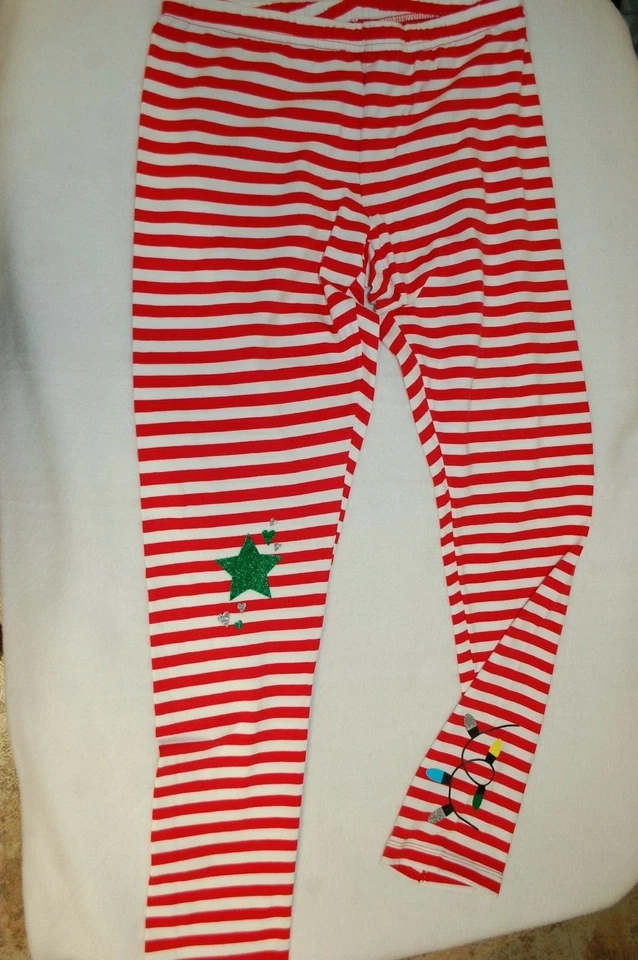 Girls Leggings CANDYCANE STRIPE Green Sparkle Star BLUE CHRISTMAS LIGHTS XXL 18 - Image 1 of 1