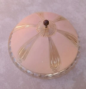 Vintage Pink & Clear Glass Ceiling Light Fixture Cover 10.5" Floral Design & Rod - Picture 1 of 20