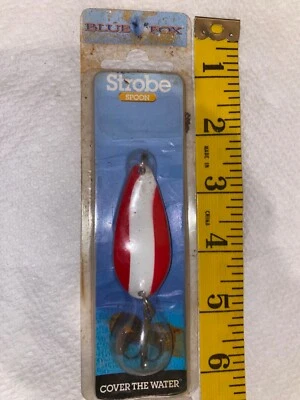 Cubierta de cuchara estroboscópica Blue Fox Tackle Co. 3/8 OZ The Water Red/White 2 1/8" ¡Bonita!! Foto 1 de 2