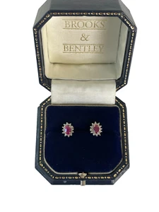 Ruby and Diamond Earrings 9ct Gold Cluster Stud Diamond & Ruby Vintage Earrings - Picture 1 of 15