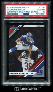2019 Donruss Saquon Barkley Black Press Proof /10 Giants #179V PSA 10 GEM MINT