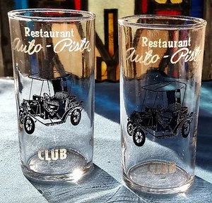Vintage Bundes Zwei Restaurant Gläser Auto Pista Club Auto Weiß Silber Retro - Bild 1 von 12