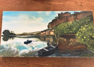 Vintage 1900's Seascape boat European Castle bay OIL Painting signed B. Ryan - Picture 1 of 11