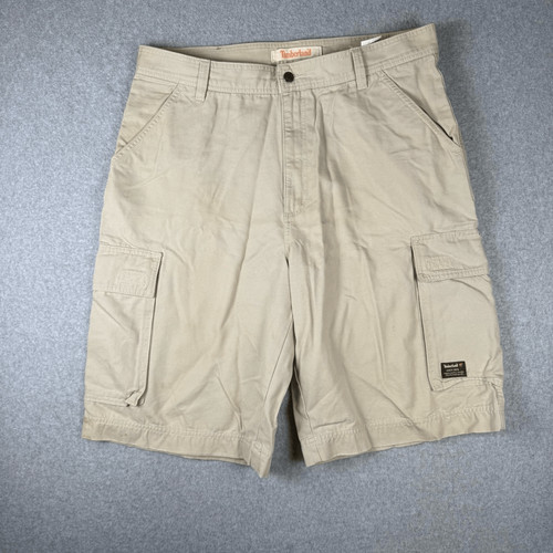 Timberland pantaloncino uomo taglia 38 cargo piatto davanti marrone kaki tasche 100% cotone