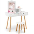 Vanity Makeup Table Chair Set Large Mirror Dressing Wood Storage Drawers Bedroom