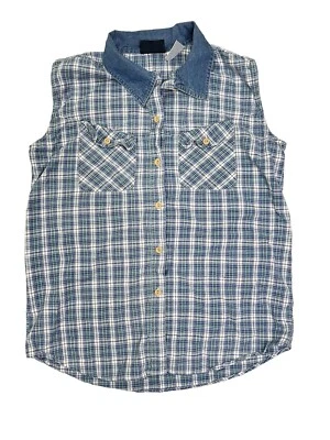 Camisa feminina vintage sem mangas Faded Glory tamanho grande xadrez grunge botão frontal - Imagem 1 de 4