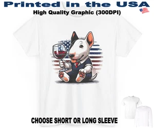 DigiPups Bull Terrier American Gentleman And Wine Cartoon Graphic T Shirt - Picture 1 of 6