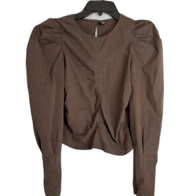 Pieces Puff Shoulder Statement Sleeve Scoop Neck Ruched Top Sz SM Goblincore - Image 1 of 4