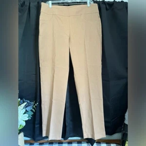 Ruby Rd. Tan Khaki Brown Flat Front Wide Waist Pull On Pants Women Size 12 - Picture 1 of 5