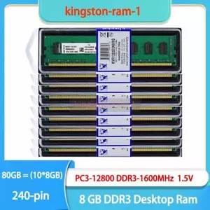 Kingston DDR3 8GB 1600 MHz PC3-12800 DIMM Desktop Memory RAM 240Pin 1.5V Lot - Picture 1 of 7