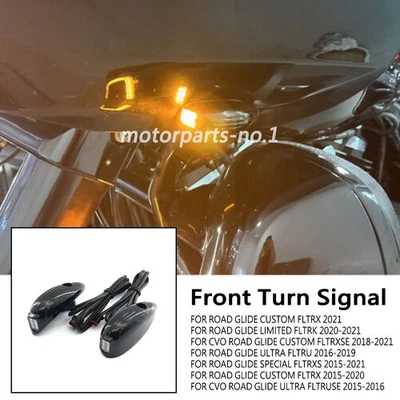 For Touring Road Glide Special FLTRXS 2015-21 Black Front LED Light Turn Signals - Image 1 of 4