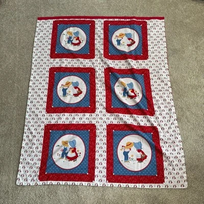 Manta de bebé liviana vintage Sunbonnet Sue y general Sam retazos edredón Foto 1 de 4