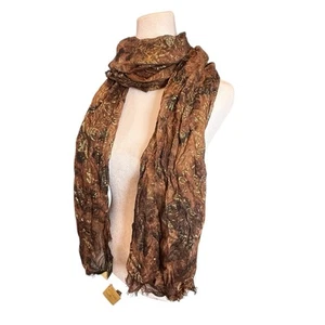 NWT Patricia Nash Bark Leaves Scarf Chocolate Brown Gold Metallic Long 25x75 - Picture 1 of 6