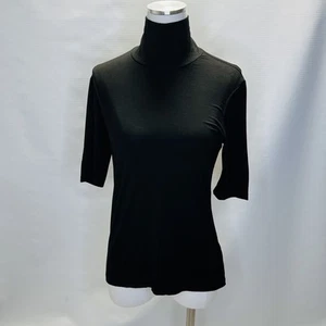 Lauren Ralph Lauren Shirt Womens Large Black Turtleneck Elbow Sleeve Stretch Top - Picture 1 of 15