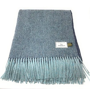 Manta/Colcha/Alfombra 100% Lana - Azul Pálido Y Marino Grande Herringbone - Imagen 1 de 2