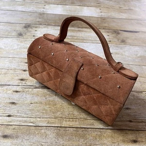 Vintage Suede Box Purse with Tuffted Top, Metal Studs On Top and Magnet Closure - Picture 1 of 8
