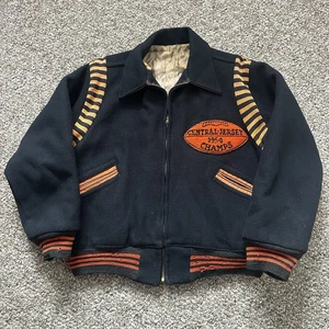 Vintage 50s Varsity Jacket Somerville Black 1954 Letterman Centeral Jersey - Picture 1 of 15