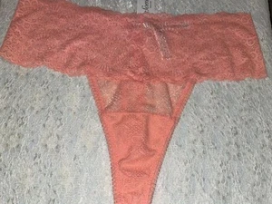Soma Embraceable Allover Lace Geo Retro Thong Panty M XL Peach Amber - Picture 1 of 3
