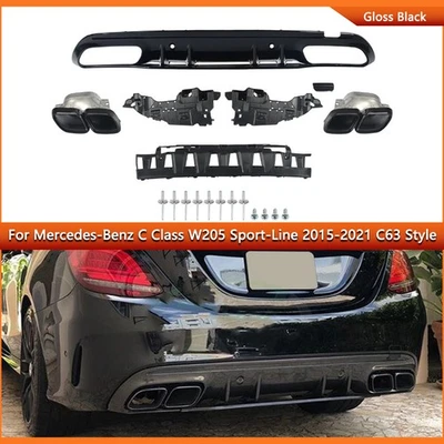C63 Style Rear Diffuser Tailpipe Tips For 2015-2021 Benz W205 C250 C300 C450 C43 Foto 1 de 4