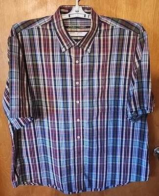 Alan Flusser Purple Blue Plaid Button Down Collar Shirt Men Size XXL 100% Cotton - Image 1 of 4